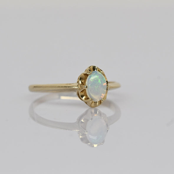 Vintage Opal Oval Buttercup Solitaire 10k Gold Ring