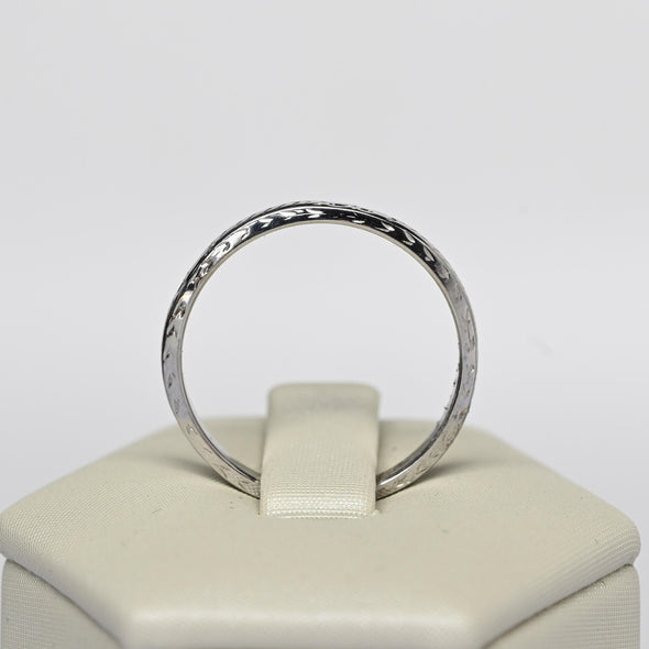 Art Deco 2mm Wedding Band 18k White Gold Ring sz 6