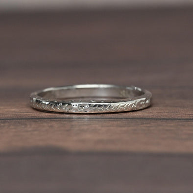 Art Deco 2mm Wedding Band 18k White Gold Ring sz 6