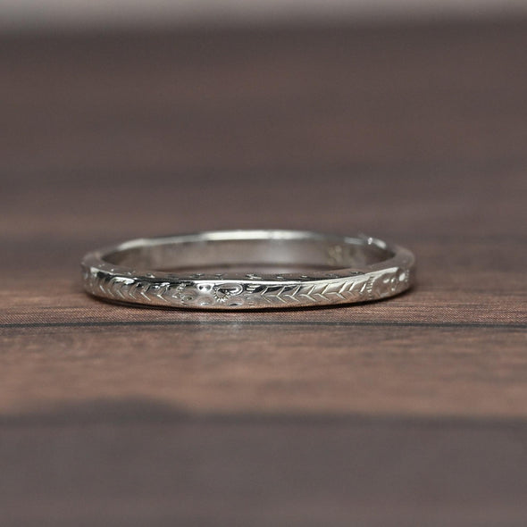 Art Deco 2mm Wedding Band 18k White Gold Ring sz 6