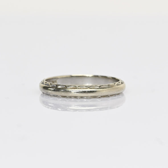 Vintage Art Carved 14k White Gold Band sz 5.5