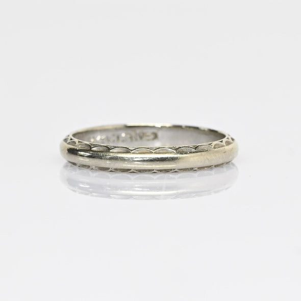 Vintage Art Carved 14k White Gold Band sz 5.5