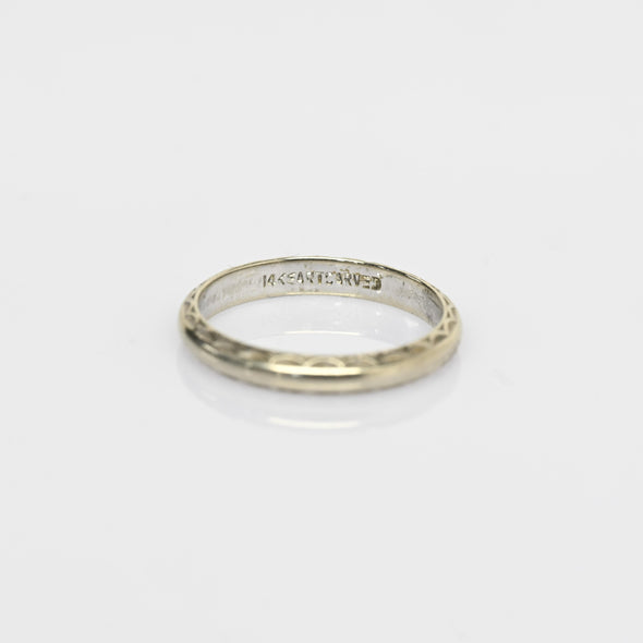 Vintage Art Carved 14k White Gold Band sz 5.5