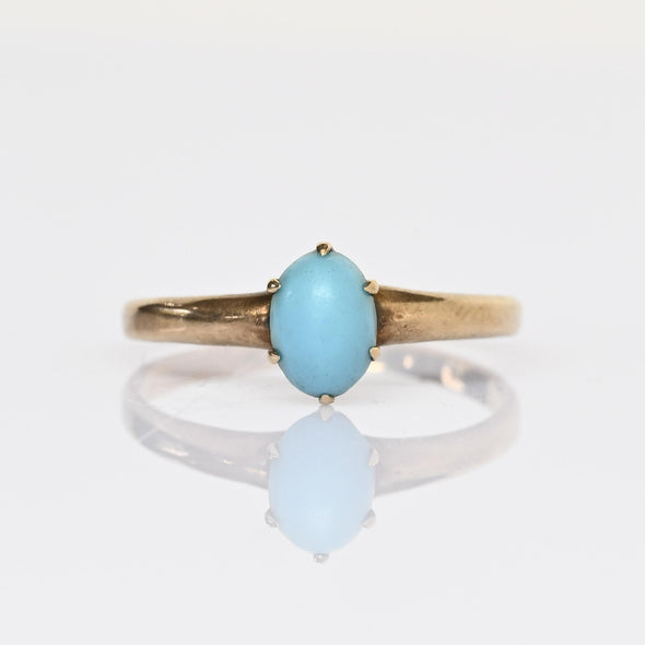 Antique Oval Turquoise Talon Prong Yellow Gold Solitaire Ring