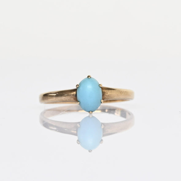Antique Oval Turquoise Talon Prong Yellow Gold Solitaire Ring