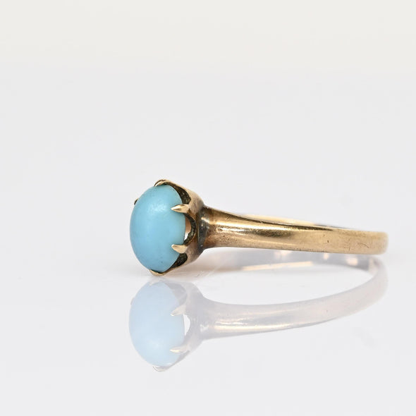 Antique Oval Turquoise Talon Prong Yellow Gold Solitaire Ring