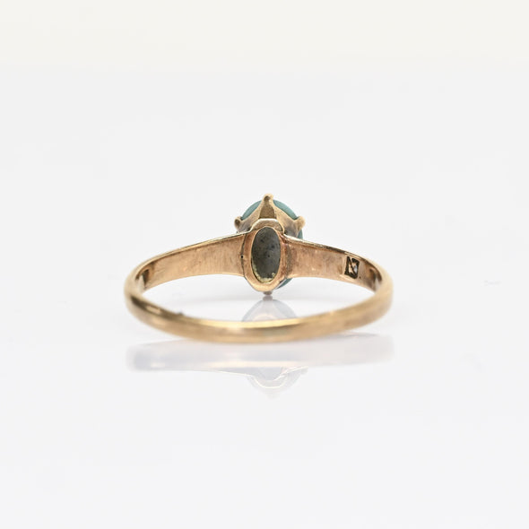 Antique Oval Turquoise Talon Prong Yellow Gold Solitaire Ring