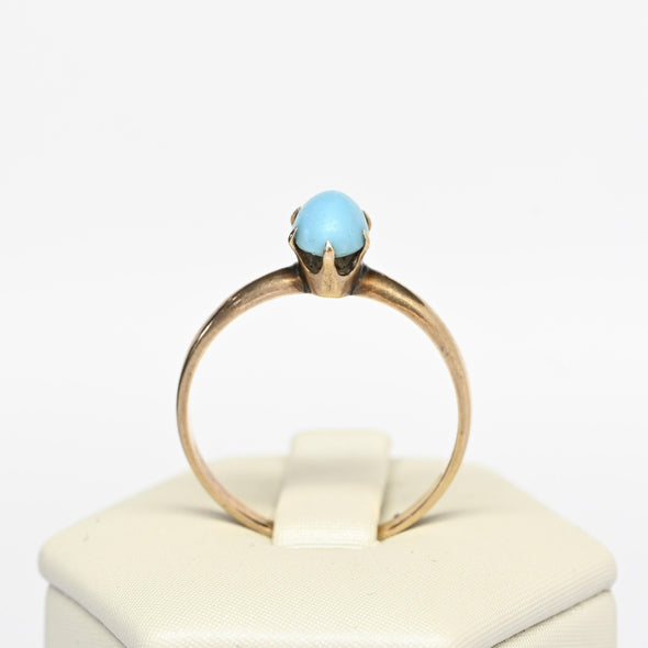 Antique Oval Turquoise Talon Prong Yellow Gold Solitaire Ring
