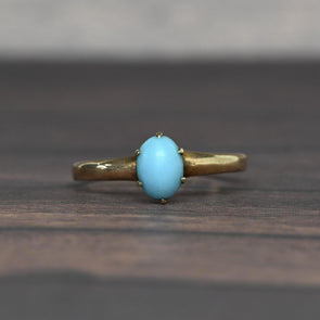 Antique Oval Turquoise Talon Prong Yellow Gold Solitaire Ring