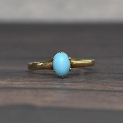 Antique Oval Turquoise Talon Prong Yellow Gold Solitaire Ring