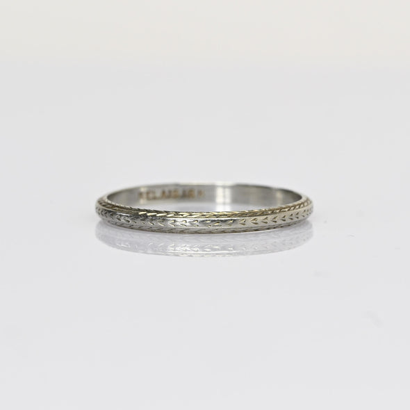 Belais Art Deco Chevron Wedding Band 18K White Gold Ring sz 10