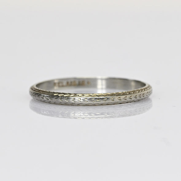 Belais Art Deco Chevron Wedding Band 18K White Gold Ring sz 10