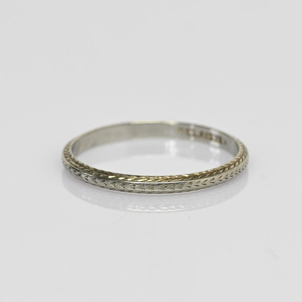 Belais Art Deco Chevron Wedding Band 18K White Gold Ring sz 10