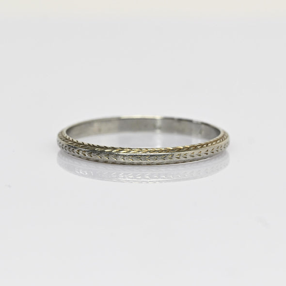 Belais Art Deco Chevron Wedding Band 18K White Gold Ring sz 10
