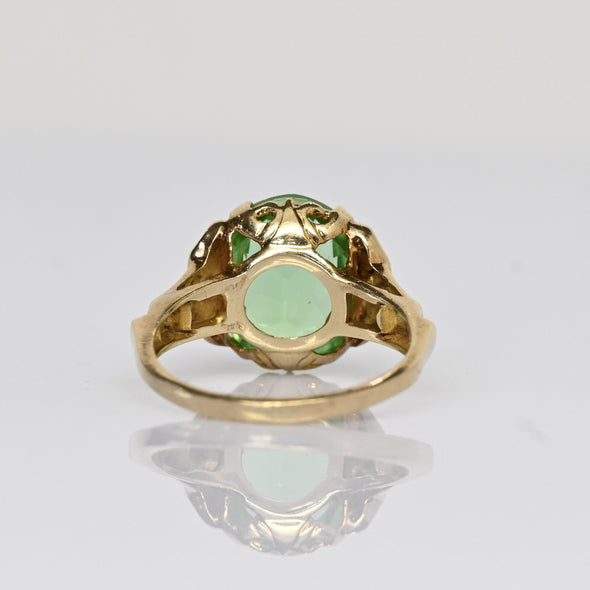 Uranium Glass Green Oval Yellow Gold Retro Solitaire Ring 1940s