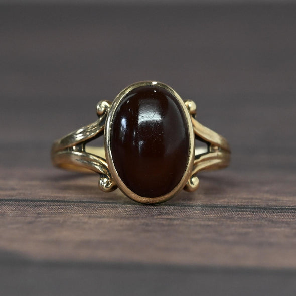 Vintage Carnelian Oval Cab Yellow Gold Ring