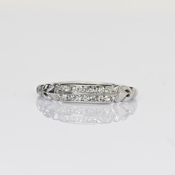 Vintage Two Row Diamond Band 18k White Gold Ring
