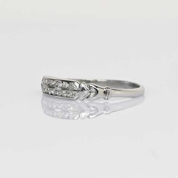 Vintage Two Row Diamond Band 18k White Gold Ring