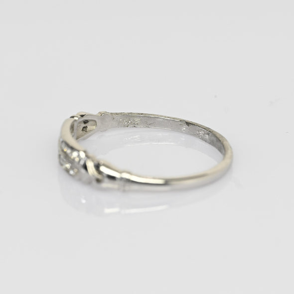 Vintage Two Row Diamond Band 18k White Gold Ring