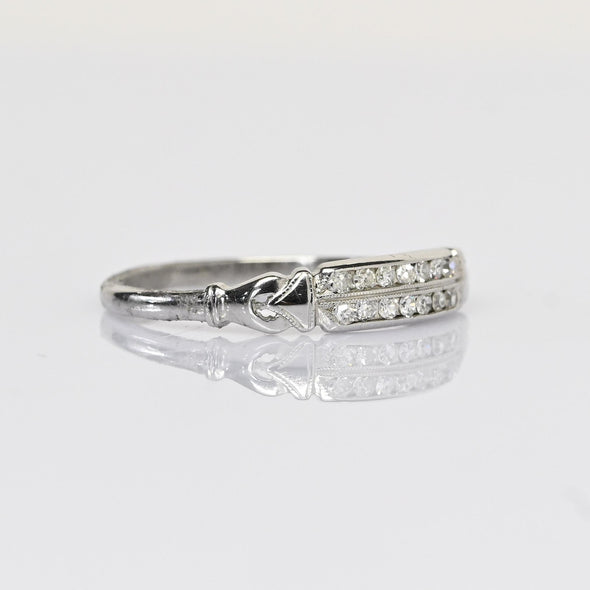 Vintage Two Row Diamond Band 18k White Gold Ring