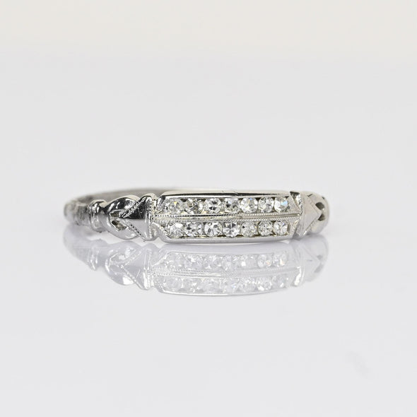 Vintage Two Row Diamond Band 18k White Gold Ring