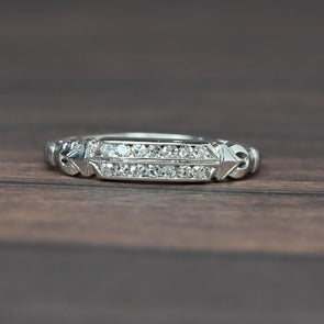 Vintage Two Row Diamond Band 18k White Gold Ring