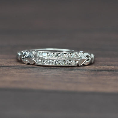 Vintage Two Row Diamond Band 18k White Gold Ring