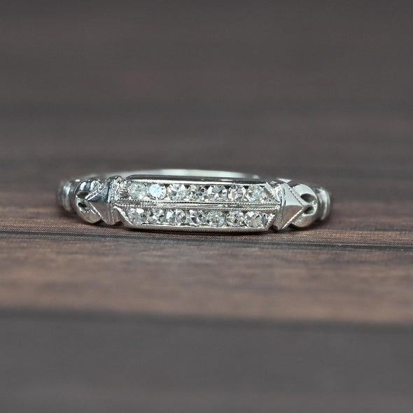 Vintage Two Row Diamond Band 18k White Gold Ring