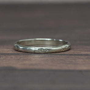 1925 Belais Art Deco Wedding Band 18k White Gold Ring Dated 6-27-25