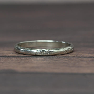 1925 Belais Art Deco Wedding Band 18k White Gold Ring Dated 6-27-25