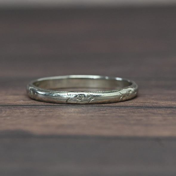 1925 Belais Art Deco Wedding Band 18k White Gold Ring Dated 6-27-25