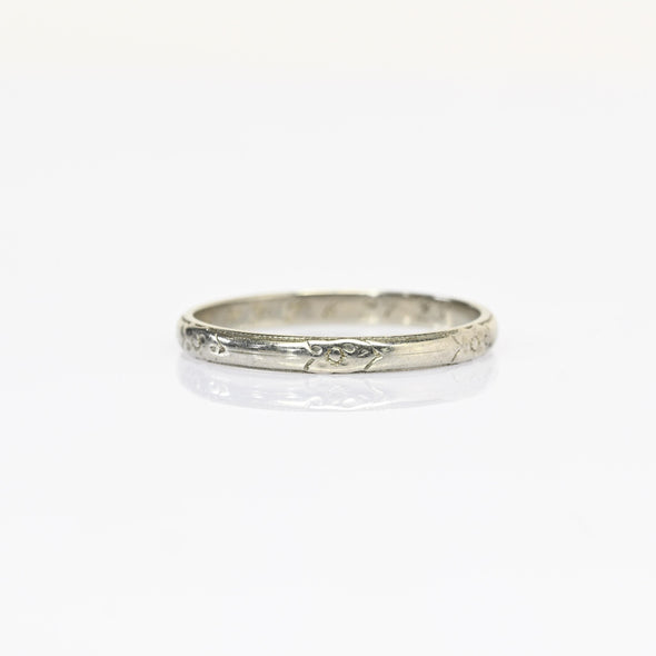1925 Belais Art Deco Wedding Band 18k White Gold Ring Dated 6-27-25