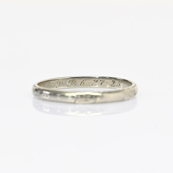 1925 Belais Art Deco Wedding Band 18k White Gold Ring Dated 6-27-25