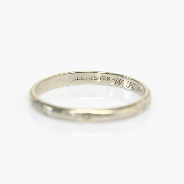 1925 Belais Art Deco Wedding Band 18k White Gold Ring Dated 6-27-25