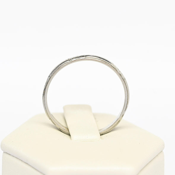 1925 Belais Art Deco Wedding Band 18k White Gold Ring Dated 6-27-25
