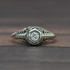 Art Deco Diamond Solitaire 18k White Gold Filigree Ring