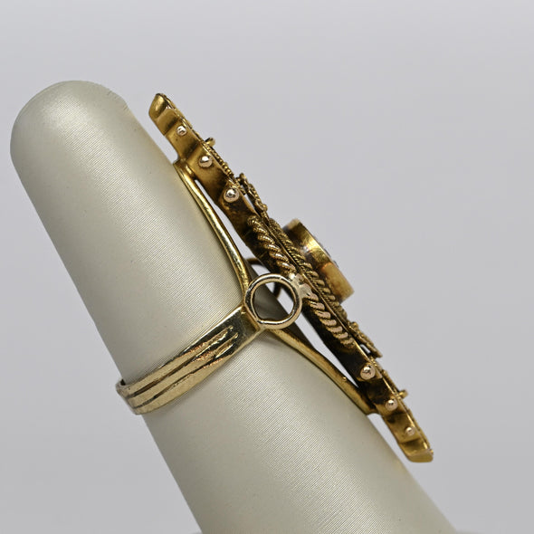 Long Cocktail Ring w Ruby and Rose Cuts Antique 15K Yellow Gold Chester UK 1834