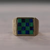 Lapis & Malachite Checkerboard Yellow Gold Men's Ring