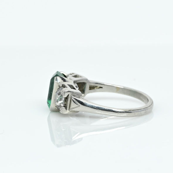 Circa 1920's Art Deco Platinum GIA Certified F1 Natural Zambian Emerald&Diamond