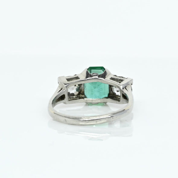 Circa 1920's Art Deco Platinum GIA Certified F1 Natural Zambian Emerald&Diamond