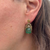 Antique Drilled Emerald Cabochon Dangle Earrings W/ Rose Cut Diamonds 14K Gold