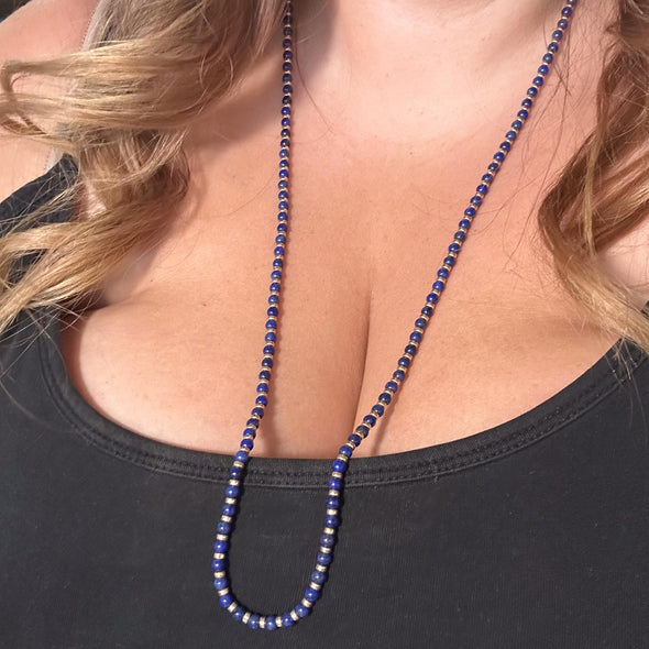 Lapis Lazuli and Gold Beaded Necklace w Filigree Clasp