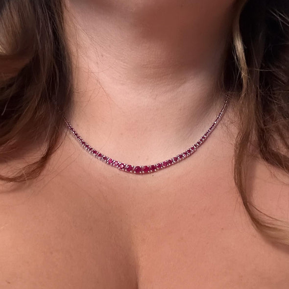 3.5cttw Graduated Ruby Tennis Necklace in 14k White Gold