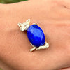 Lapis Lazuli & Diamond Fox Brooch in 14k Yellow Gold