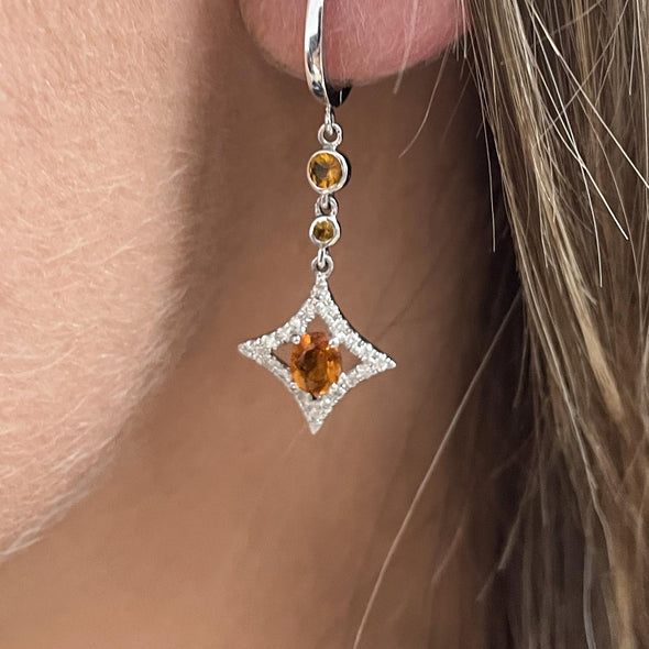 Citrine Dangle Earrings w. 1/2ctw Diamonds in 18K White Gold