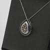 Tri Color Black, White, Brown Diamond Pear Shape Pendant 14k White Gold Necklace