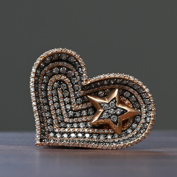 3.85ctw Diamond Pave Heart & Star 18K Black & Rose Gold Pendant