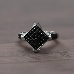 1.4ctw Black & White Diamond Pave 18k White Gold Ring