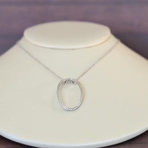Diamond Oval Pendant 14k White Gold Necklace