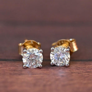 New 1.0ctw Round Diamond EF VS Lab Grown 14k Yellow Gold Stud Earrings